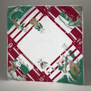VTG Western Cowboy Cowgirl Horse Handkerchief Bandana Rodeo Ranch Scene 13in 50s